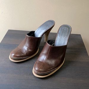Brown leather mules